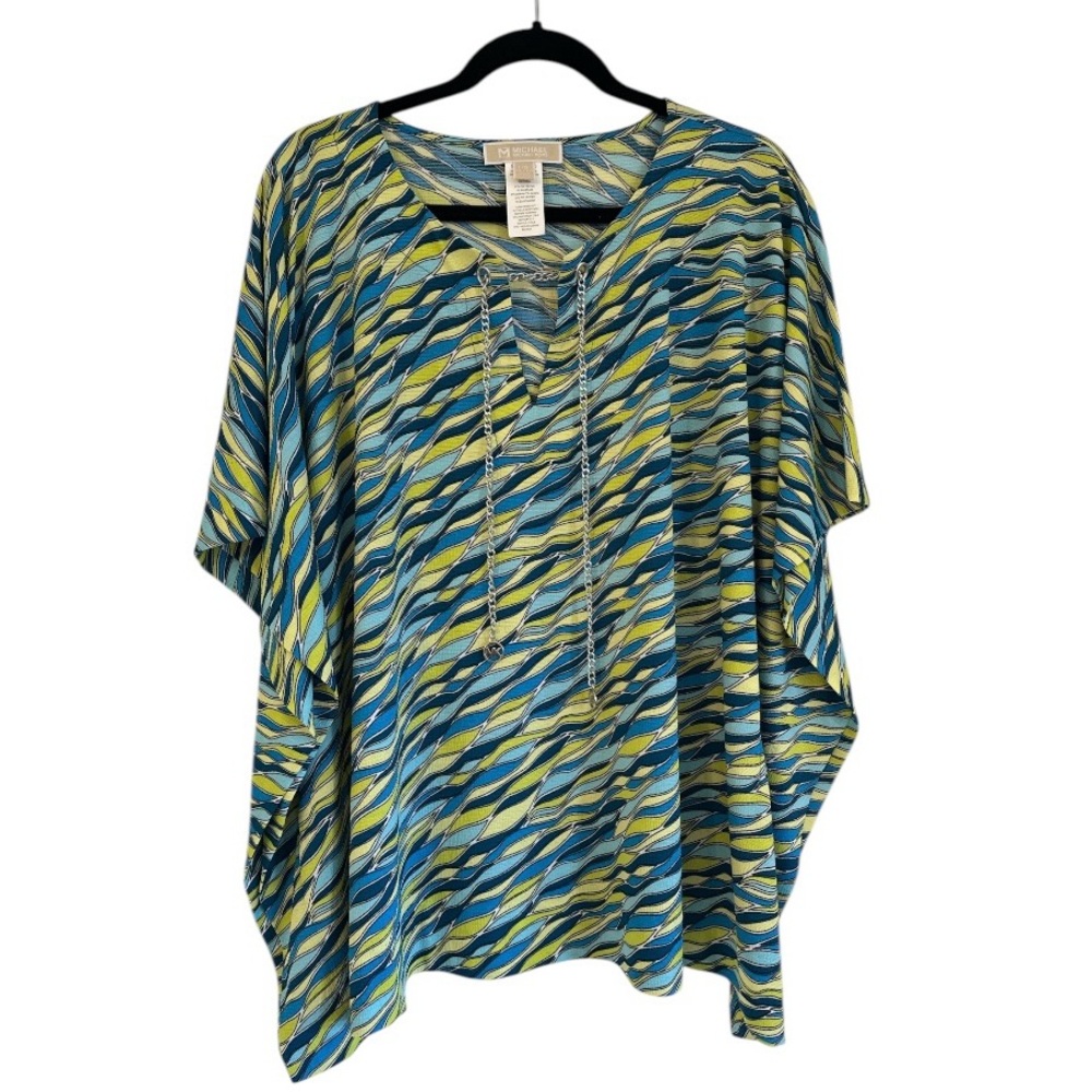 NWT | Michael Kors | Blue & Yellow Abstract Blouse /  Tunic Top | Size L / XL